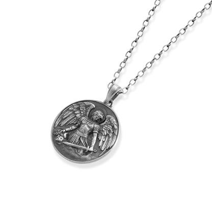 Guardian Archangel Round Medal Necklace