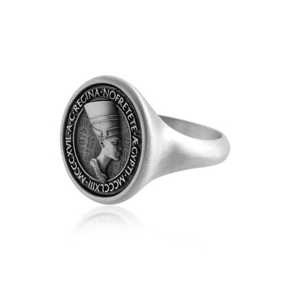 Queen Nefertiti Coin Signet Ring