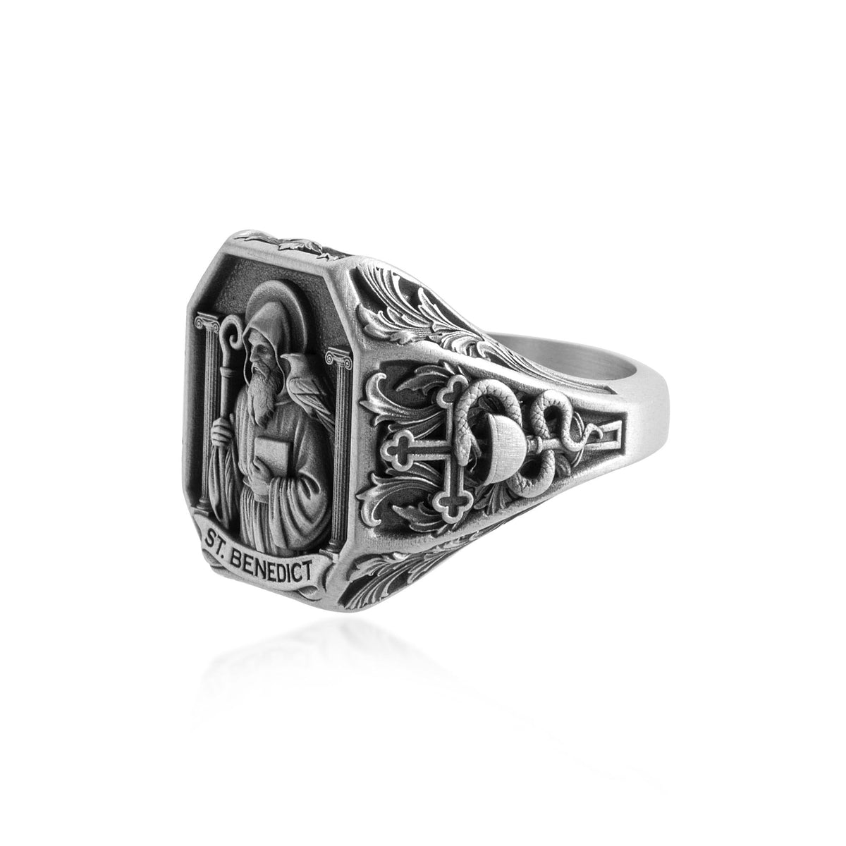 Saint Benedict Octagonal Signet Ring