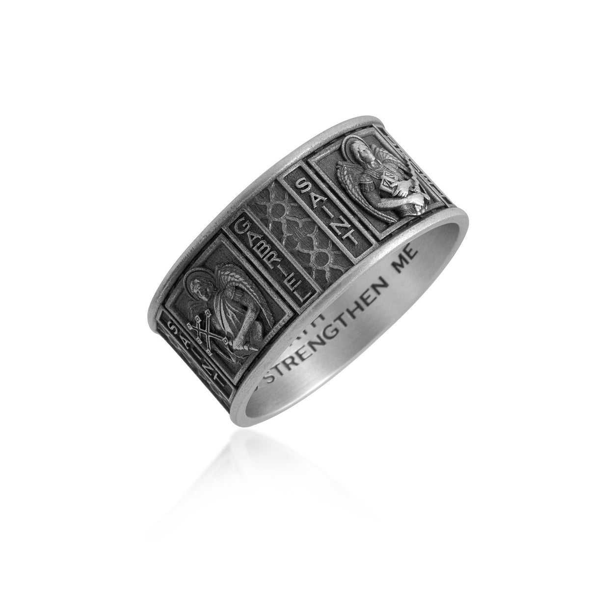 Saint Michael Battle Panel Band Ring