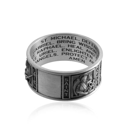 Saint Michael Battle Panel Band Ring