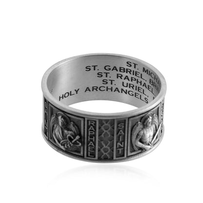 Saint Michael Battle Panel Band Ring