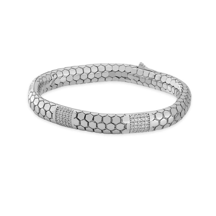 Serpent Pattern Sterling Silver Bracelet with White Stone