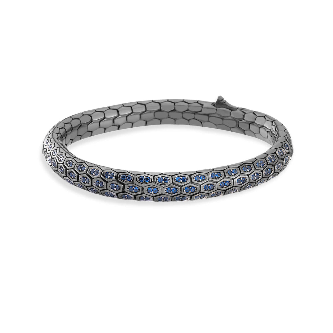 Serpent Scale Bracelet Oxidized Silver with Blue CZ Stones