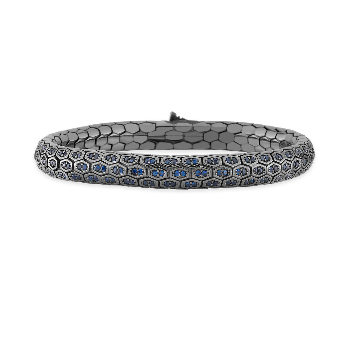 Serpent Scale Bracelet Oxidized Silver with Blue CZ Stones