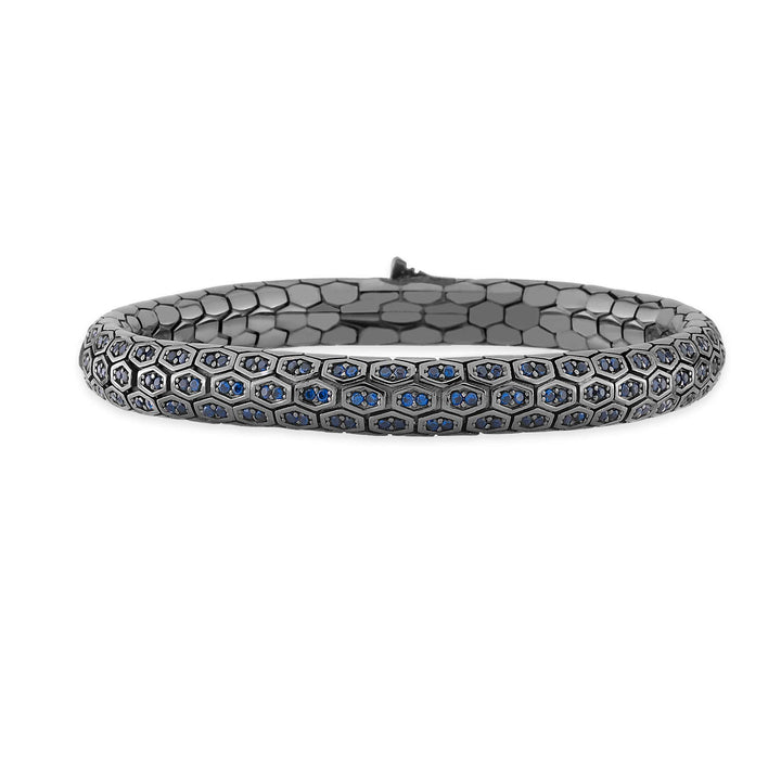 Serpent Scale Bracelet Oxidized Silver with Blue CZ Stones