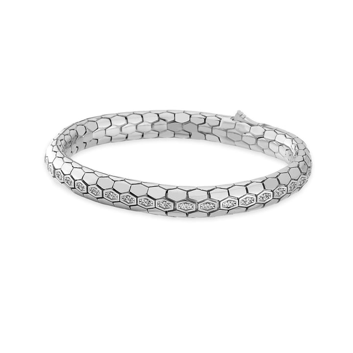 Serpent Scale Bracelet White Silver with White CZ Stones