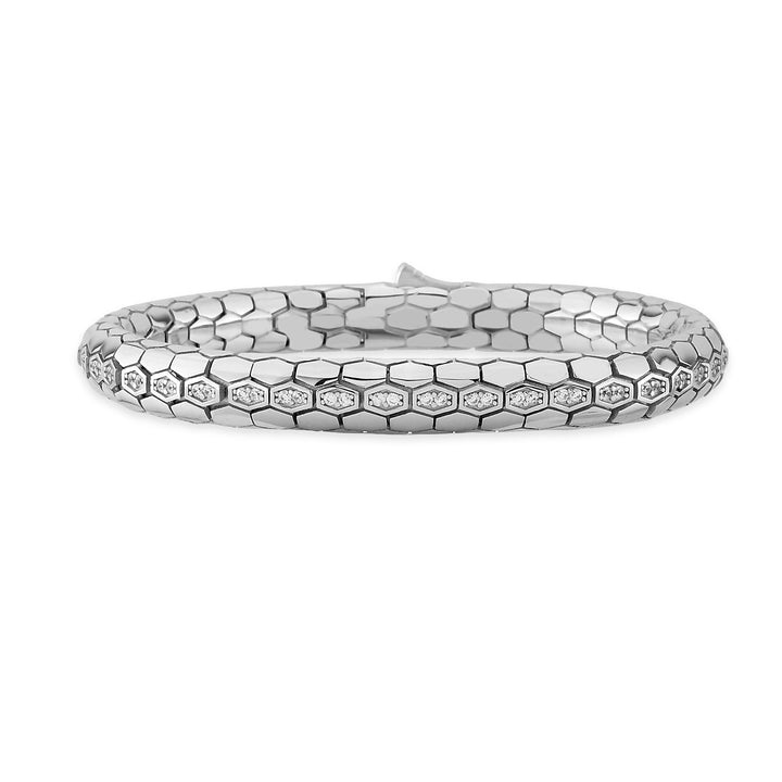 Serpent Scale Bracelet White Silver with White CZ Stones