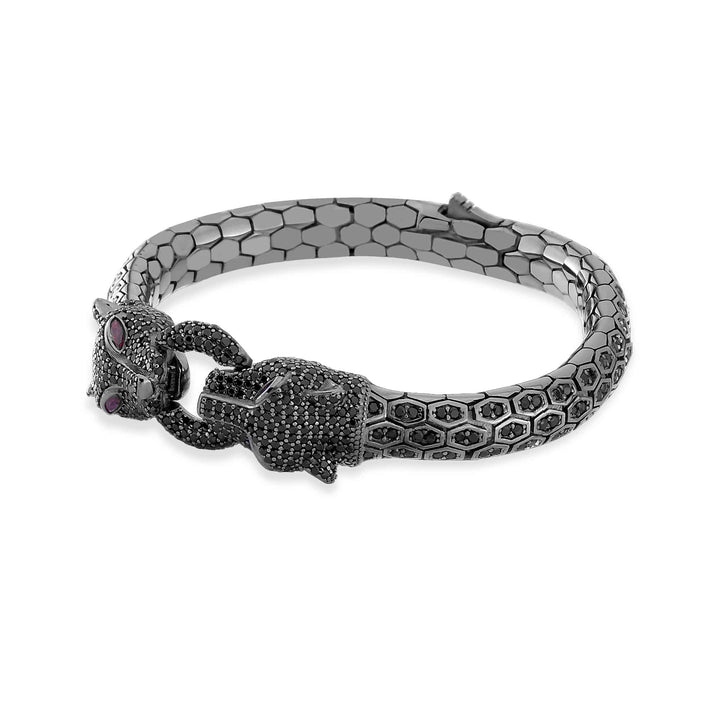Panther Motif Sterling Silver Bracelet with Black CZ Stones