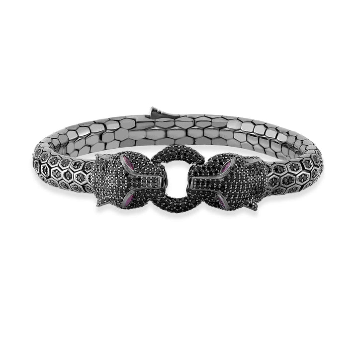 Panther Motif Sterling Silver Bracelet with Black CZ Stones