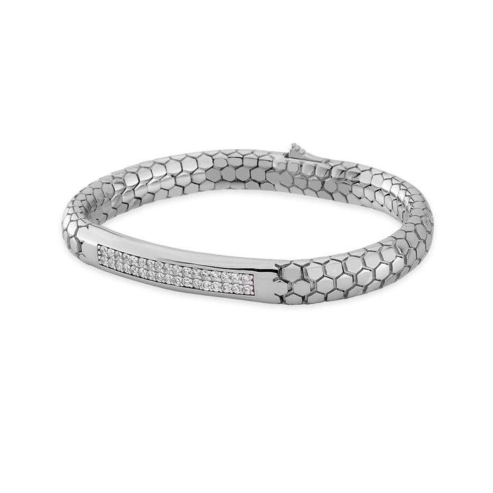 Serpent Scale Silver Bracelet with White CZ Stones