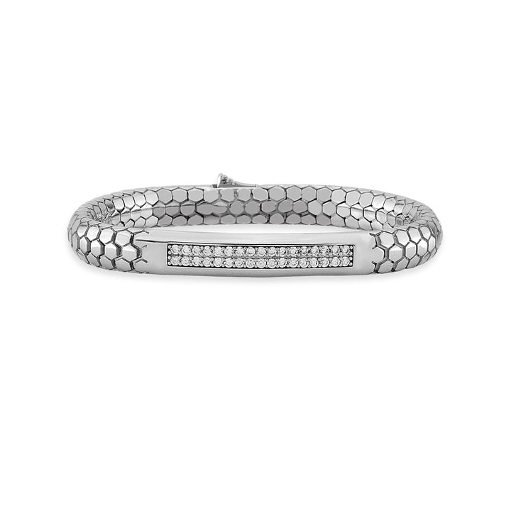 Serpent Scale Silver Bracelet with White CZ Stones