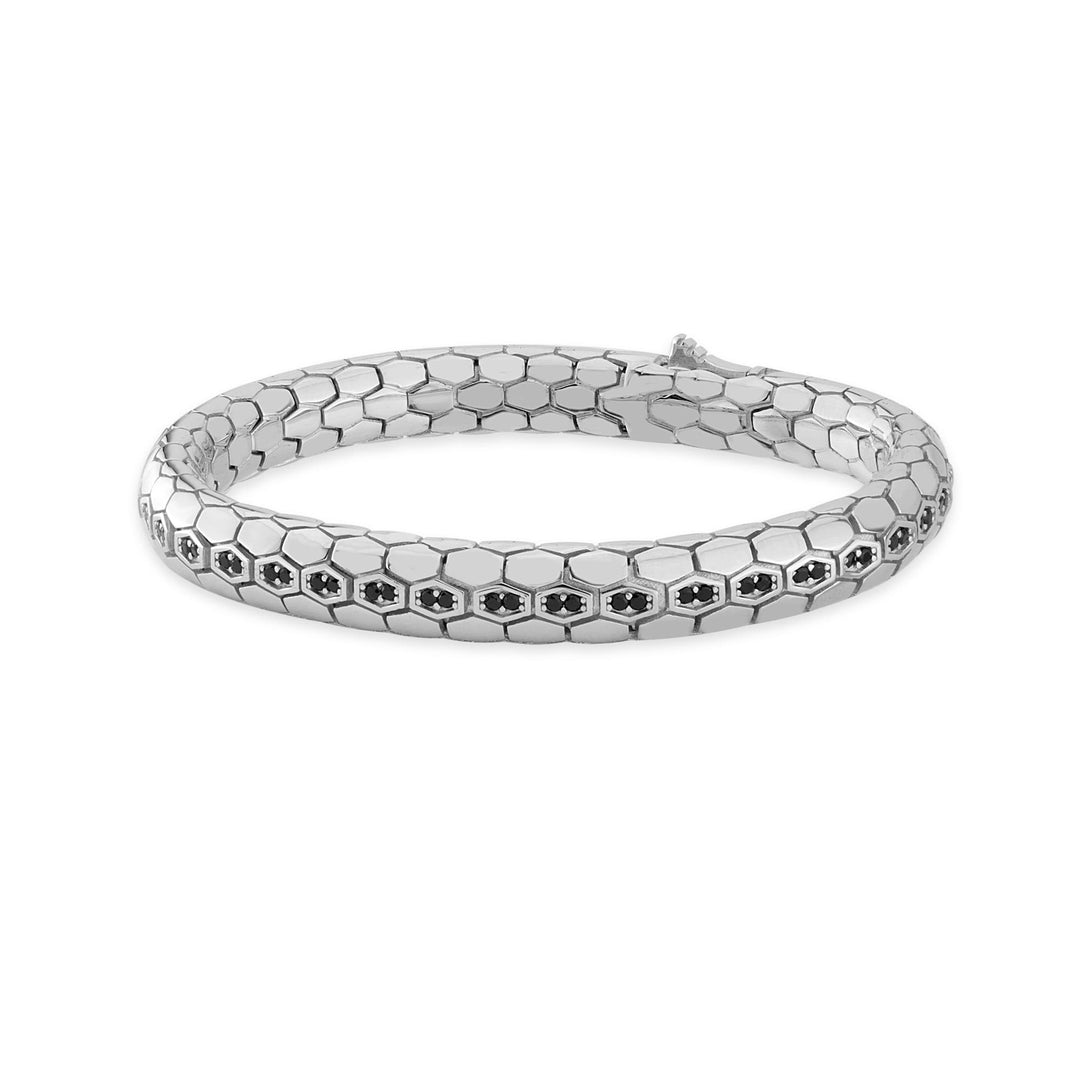 Serpent Scale Bracelet White Silver with Black CZ Stones
