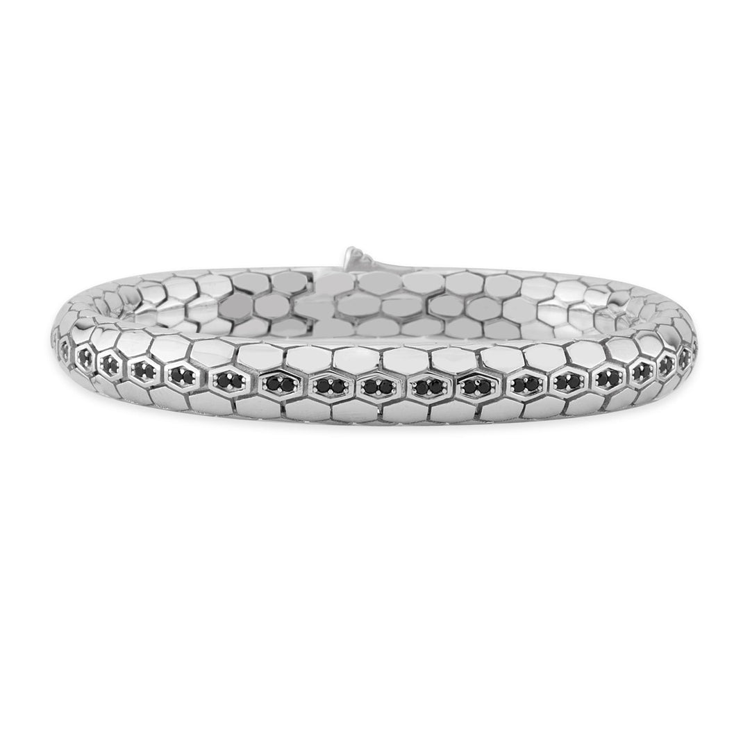 Serpent Scale Bracelet White Silver with Black CZ Stones