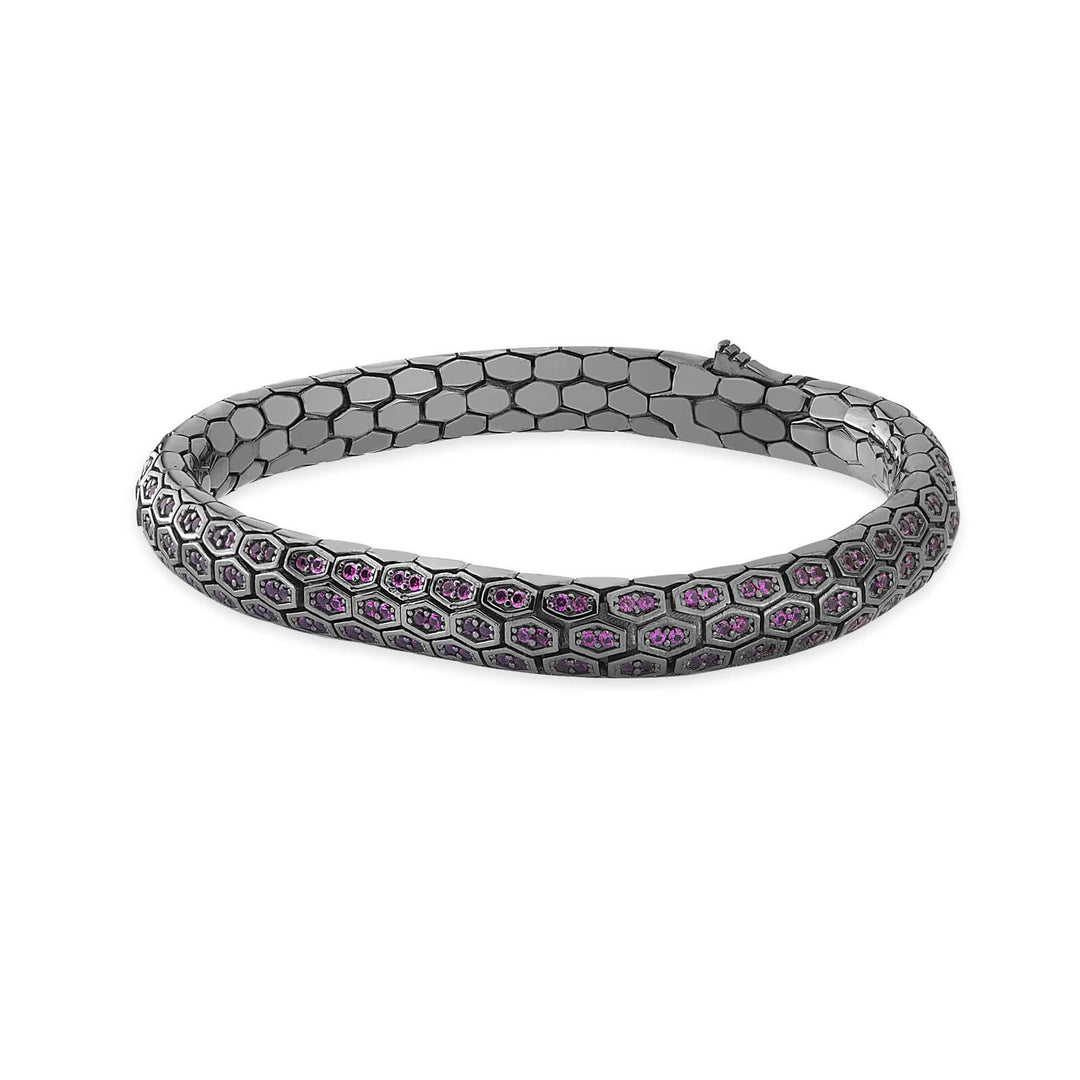 Serpent Scale Bracelet Black Silver with Purple CZ Stones
