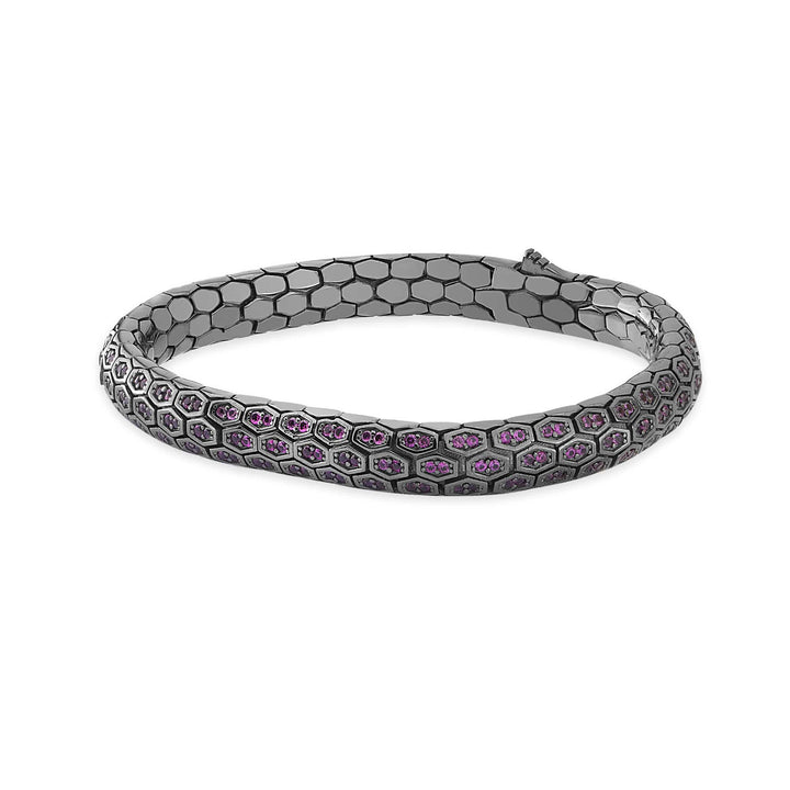 Serpent Scale Bracelet Black Silver with Purple CZ Stones