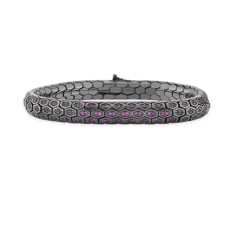 Serpent Scale Bracelet Black Silver with Purple CZ Stones