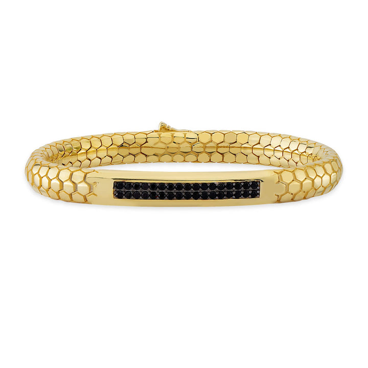 Serpent Scale Gold Plated Bracelet with Black CZ Stones