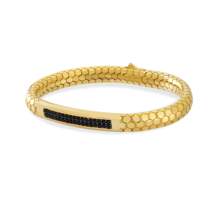 Serpent Scale Gold Plated Bracelet with Black CZ Stones