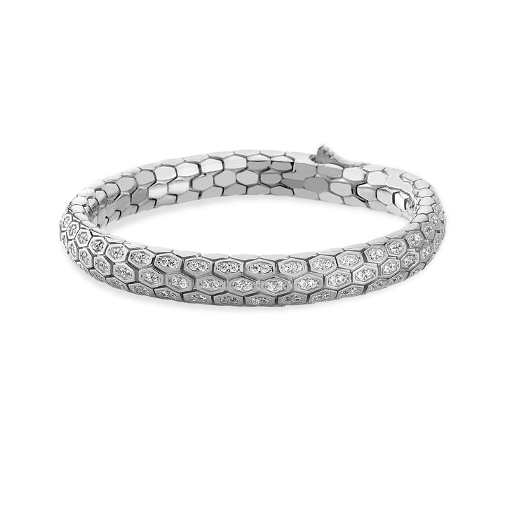 Serpent Scale Bracelet White Silver with White CZ Stones