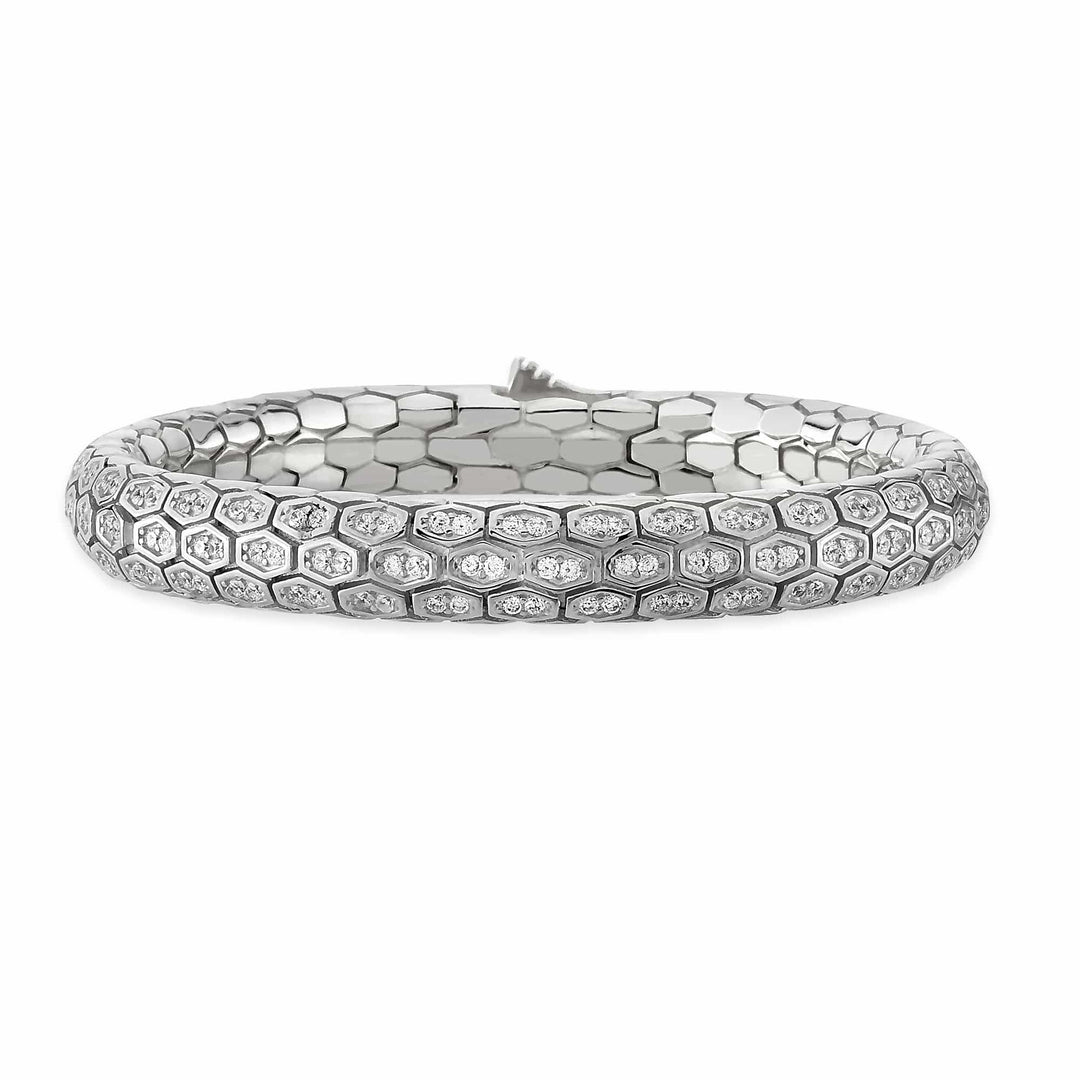 Serpent Scale Bracelet White Silver with White CZ Stones