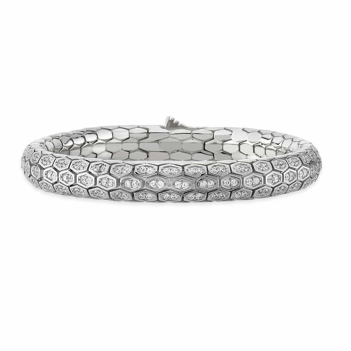 Serpent Scale Bracelet White Silver with White CZ Stones