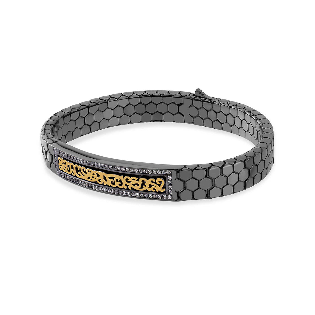 Mystic Snake Emblem Silver Bracelet with White Stones