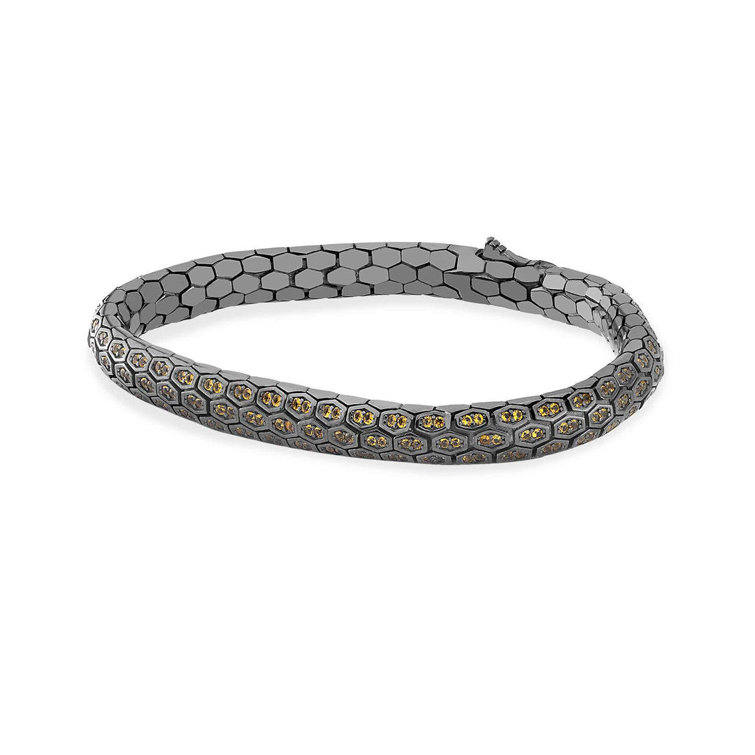 Serpent Scale Bracelet Oxidized Silver with Yellow CZ Stones