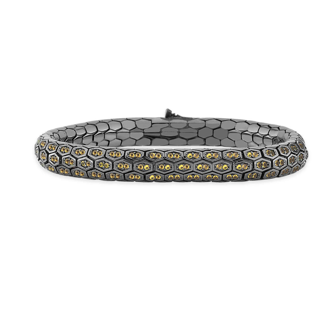 Serpent Scale Bracelet Oxidized Silver with Yellow CZ Stones