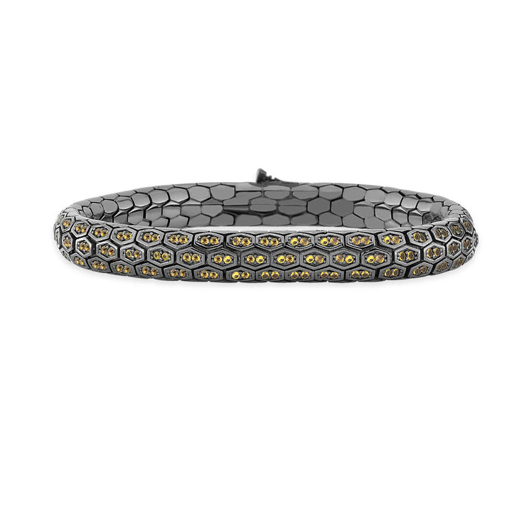 Serpent Scale Bracelet Oxidized Silver with Yellow CZ Stones