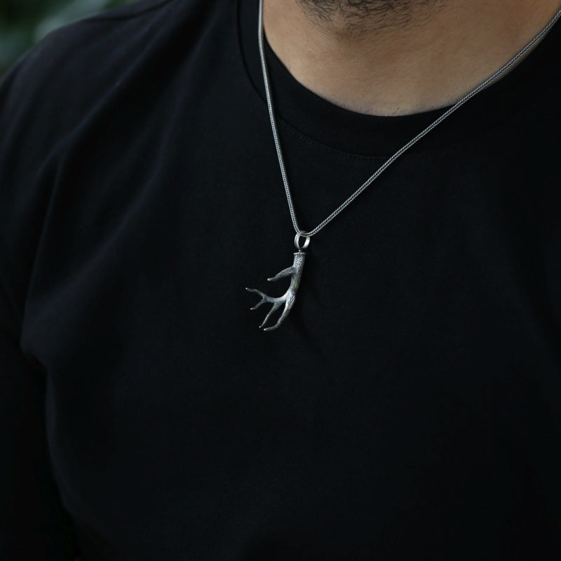 Antler Pendant Necklace on the neck