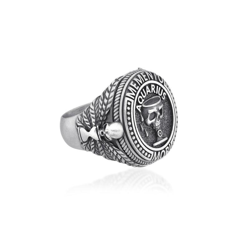 Aquarius Zodiac Skull Ring side view