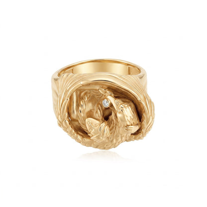 Winged Guardian White Stone Ring