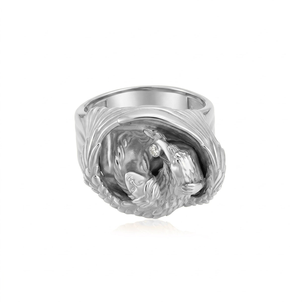 Winged Guardian White Stone Ring
