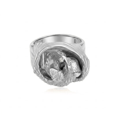 Winged Guardian White Stone Ring