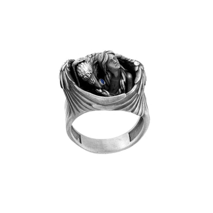 Winged Guardian Blue Stone Ring