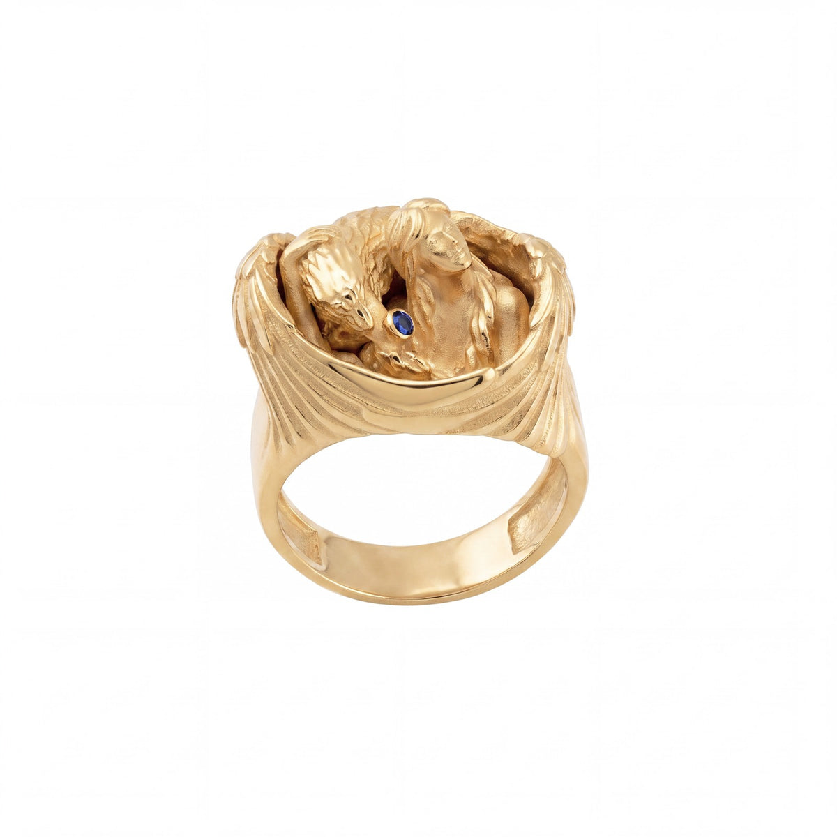Winged Guardian Blue Stone Ring