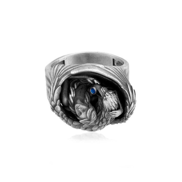 Winged Guardian Blue Stone Ring
