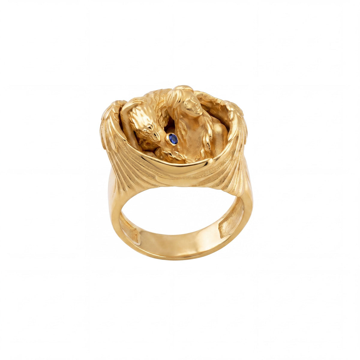 Winged Guardian Blue Stone Ring
