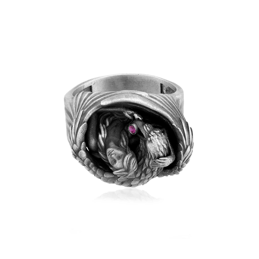 Winged Guardian Pink Stone Ring
