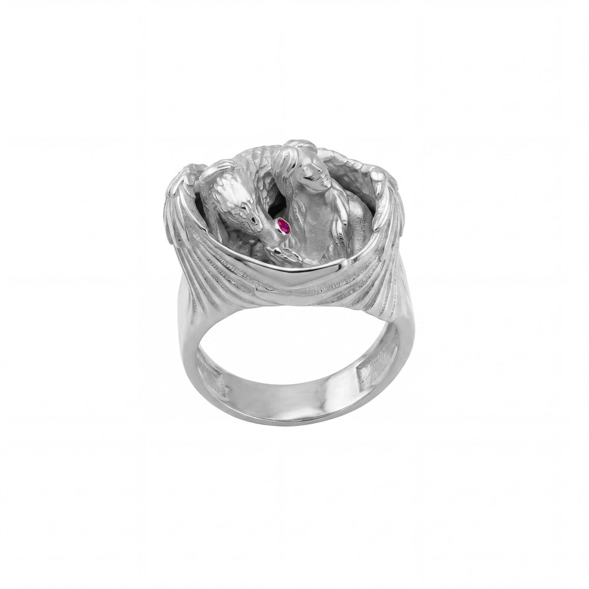 Winged Guardian Pink Stone Ring