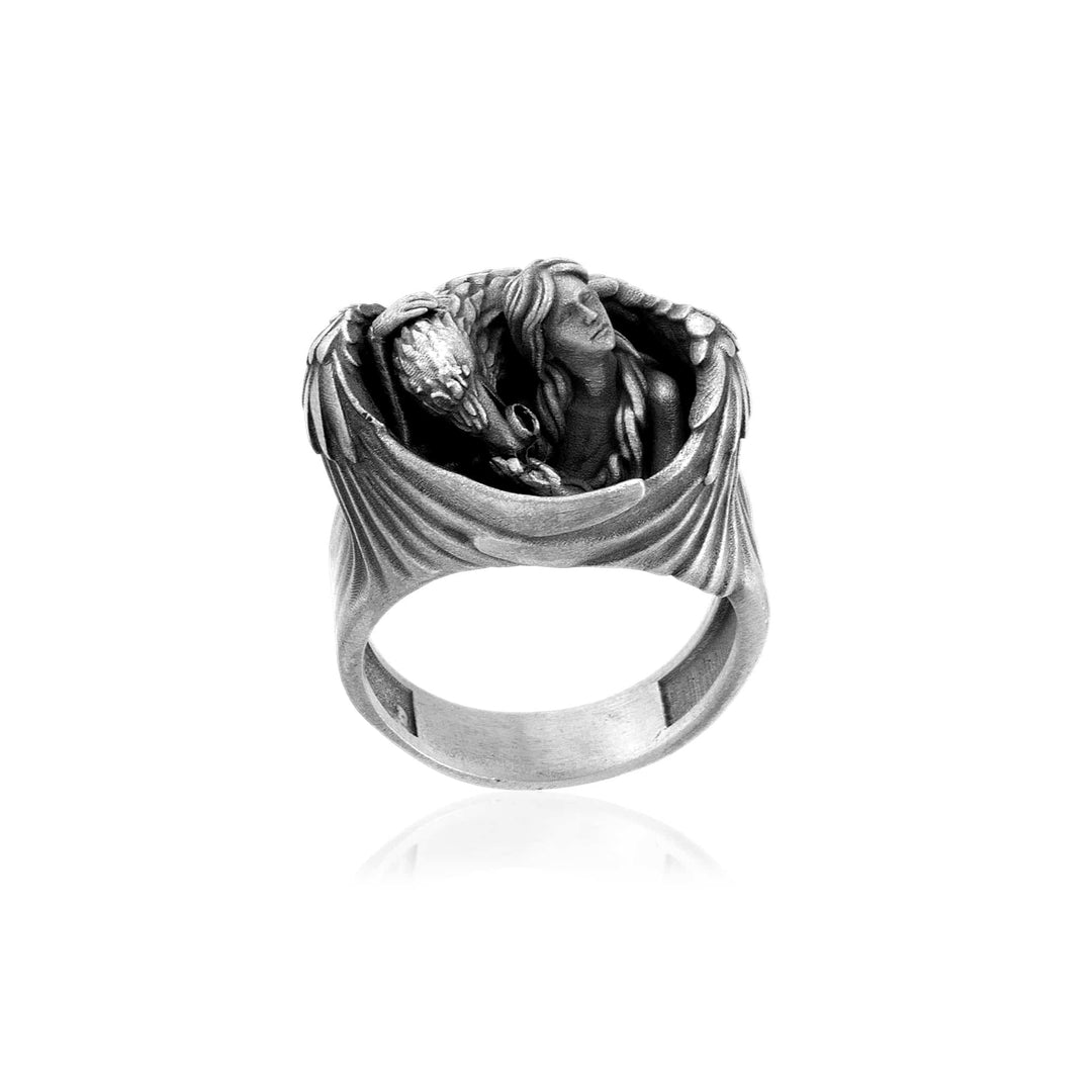 Winged Guardian Black Stone Ring