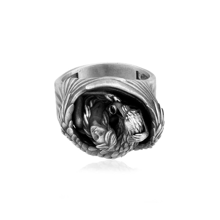 Winged Guardian Black Stone Ring