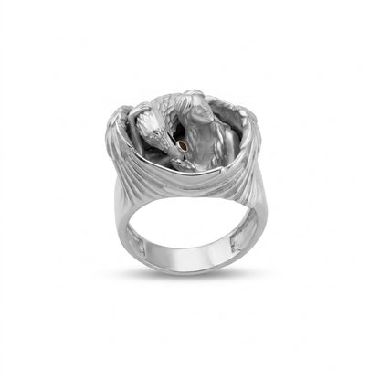 Winged Guardian Black Stone Ring