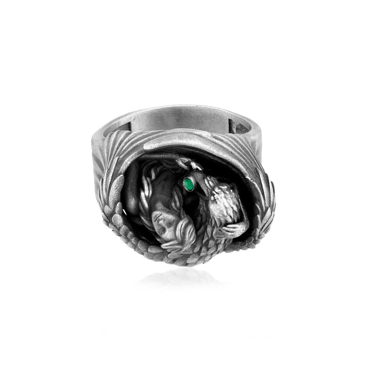 Winged Guardian Green Stone Ring