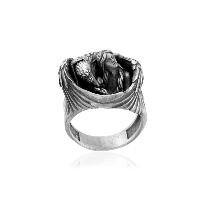 Winged Guardian Green Stone Ring