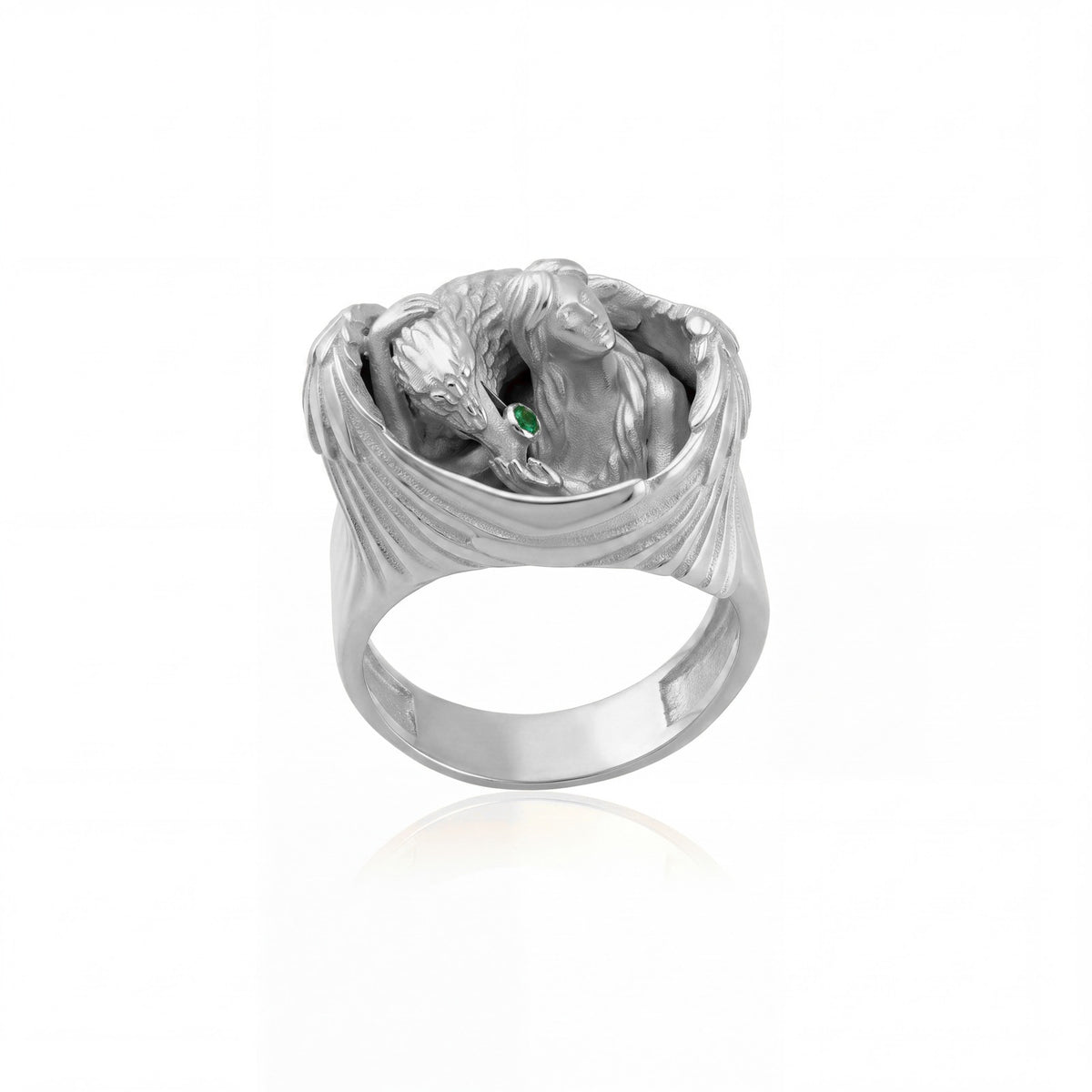Winged Guardian Green Stone Ring