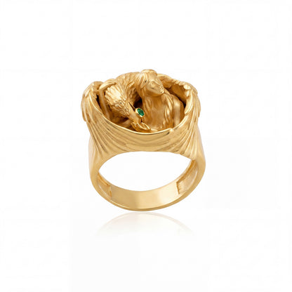Winged Guardian Green Stone Ring