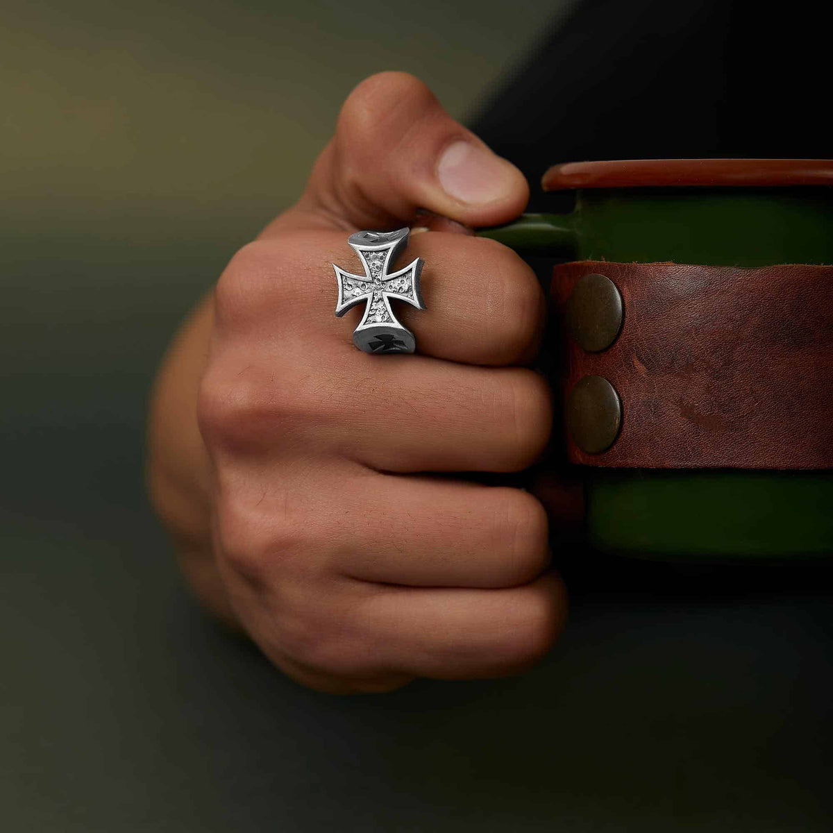 Maltese Cross Skull Heraldic Ring