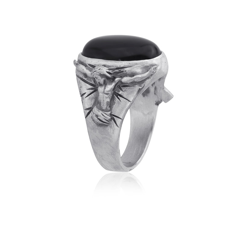 Jesus cross onyx ring backside